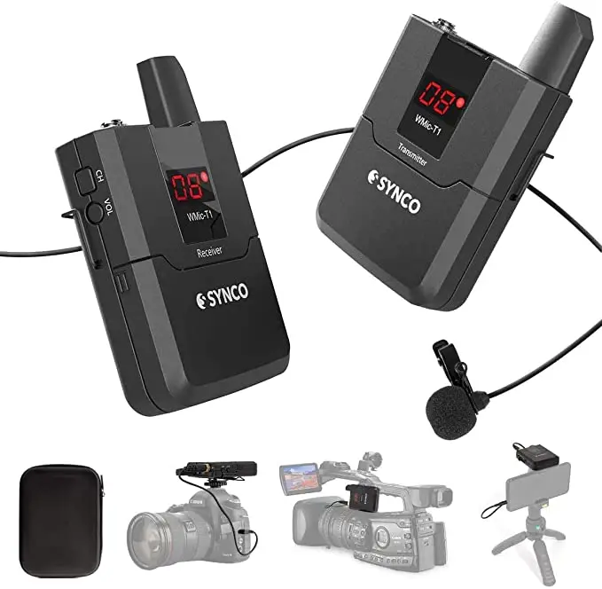 

SYNCO WMic-T1 UHF Wireless Lavalier Microphone System Kit For Camera Smartphone Video Interview Lavalier Microphone RX+TX