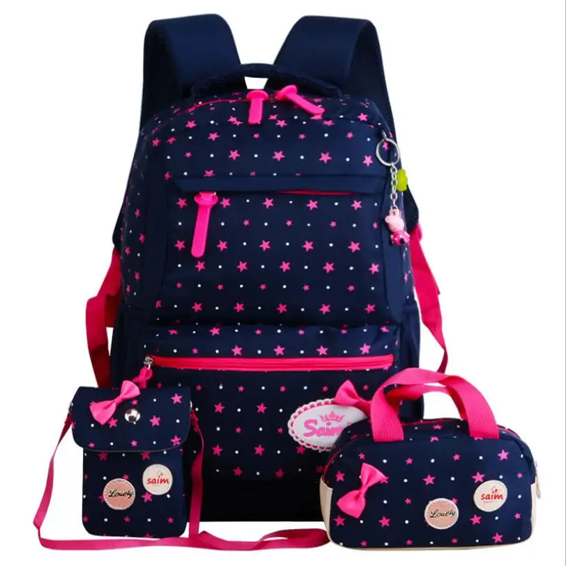 

3pcs School Bag set for girls Fashion Cartoon Children backpack Students shoulder bagpack Polyester Soft Back bowknot bags, Green, pink, orange