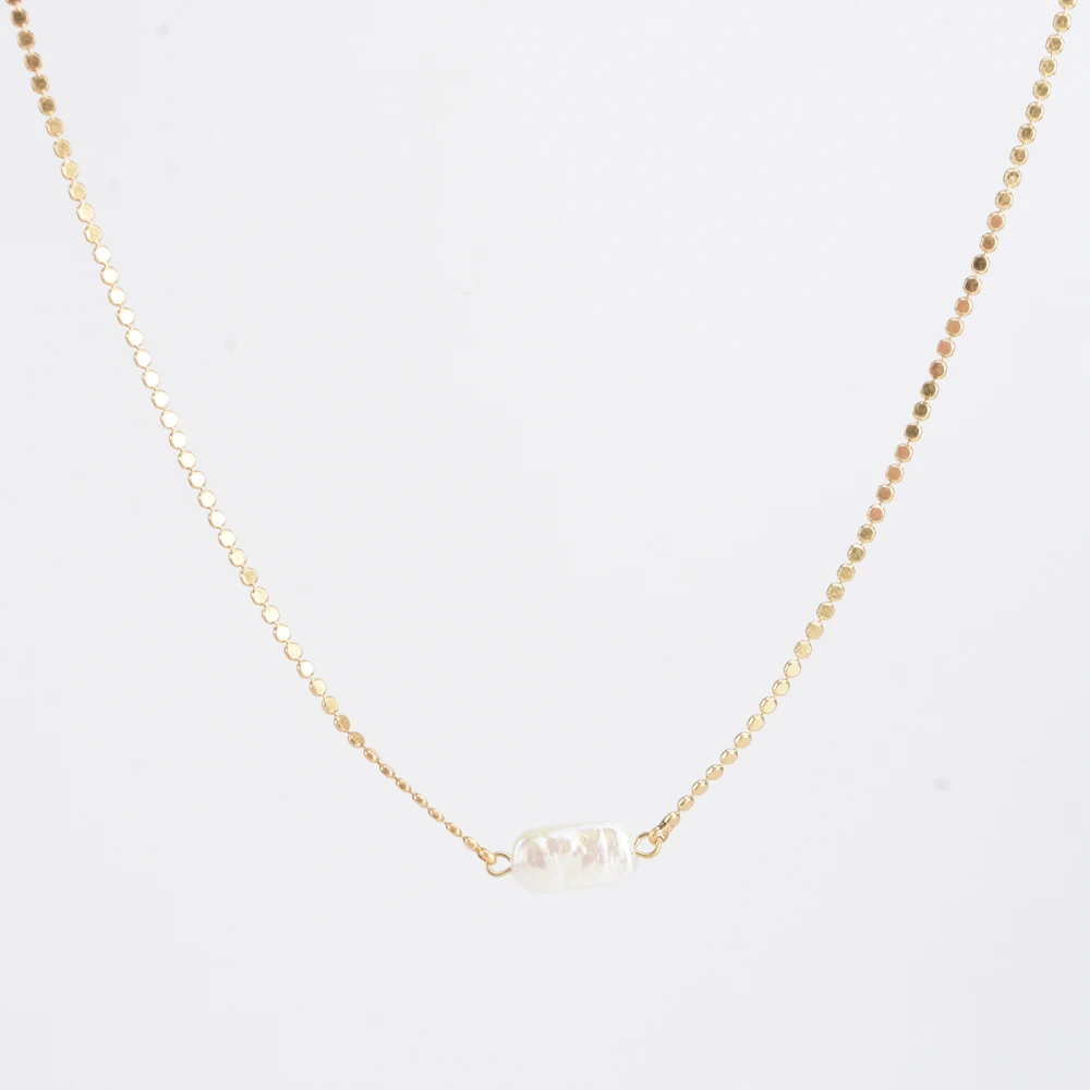 

#52 Fashion Flat Bead Chain With Pearl Pendant Necklace, As picture