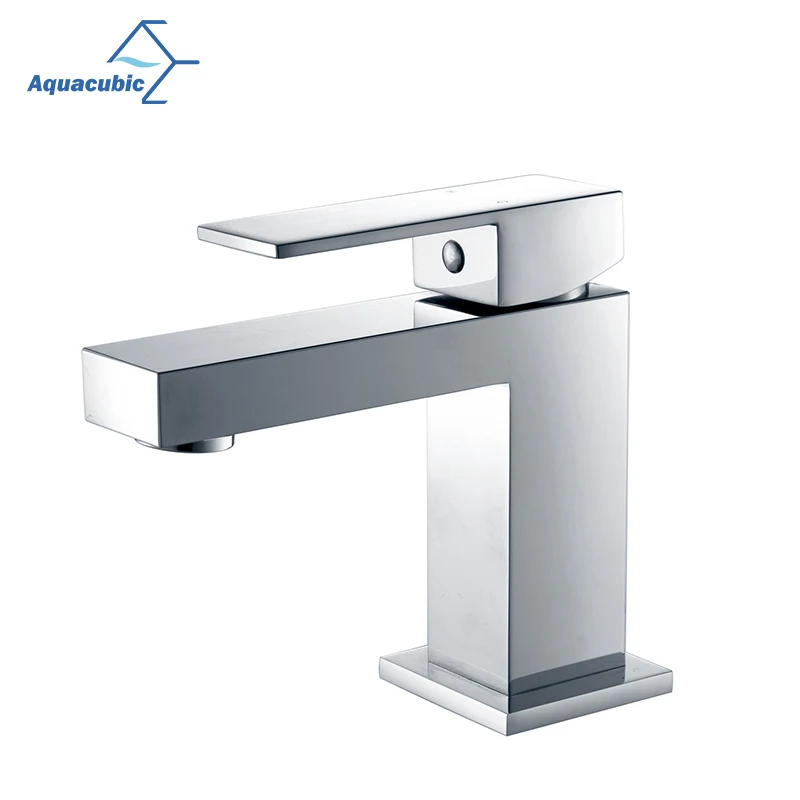 

Aquacubic Popular American Watersense CUPC Certified Lead Free Solid Chrome Brass Single Handle Square Bathroom Basin Faucet