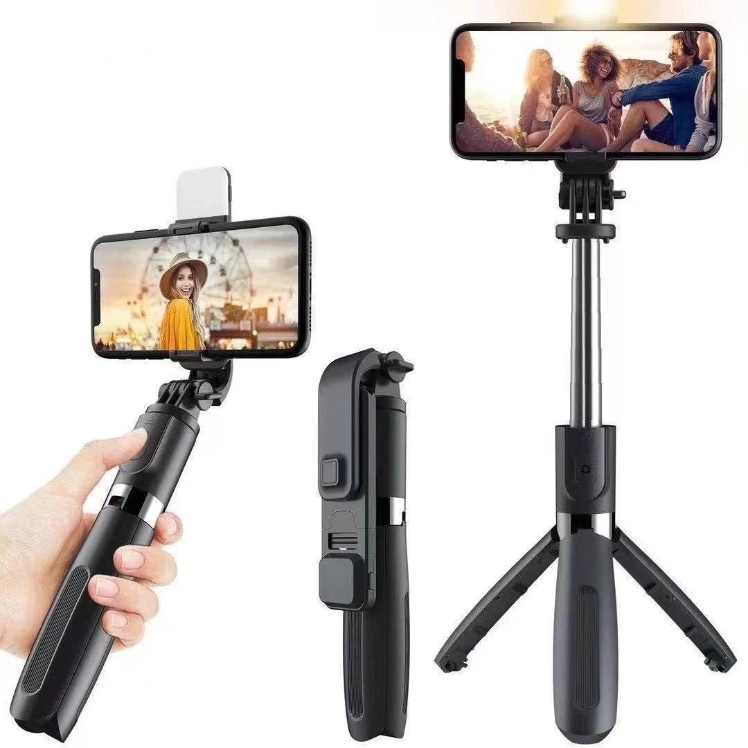 

Mini Tripod Wireless Blue Tooth Selfie Stick L02S Foldable With Fill Light Shutter Remote Control LED Lights For IOS Android, Black,white