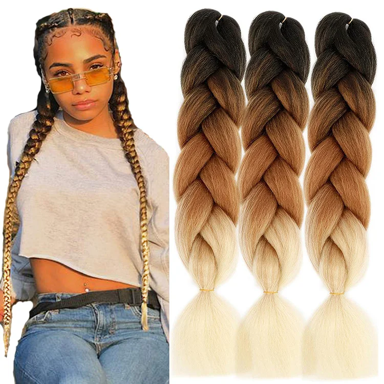 

Cheap Jumbo Braiding Hair Extension Straight African Braid Hair 24inch 100g Yaki Ombre Color Braids for Woman Synthetic Fiber, Solid and ombre color