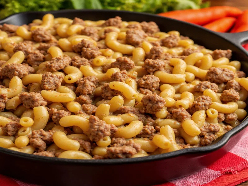 Homemade hamburger helper with ground beef and macaroni