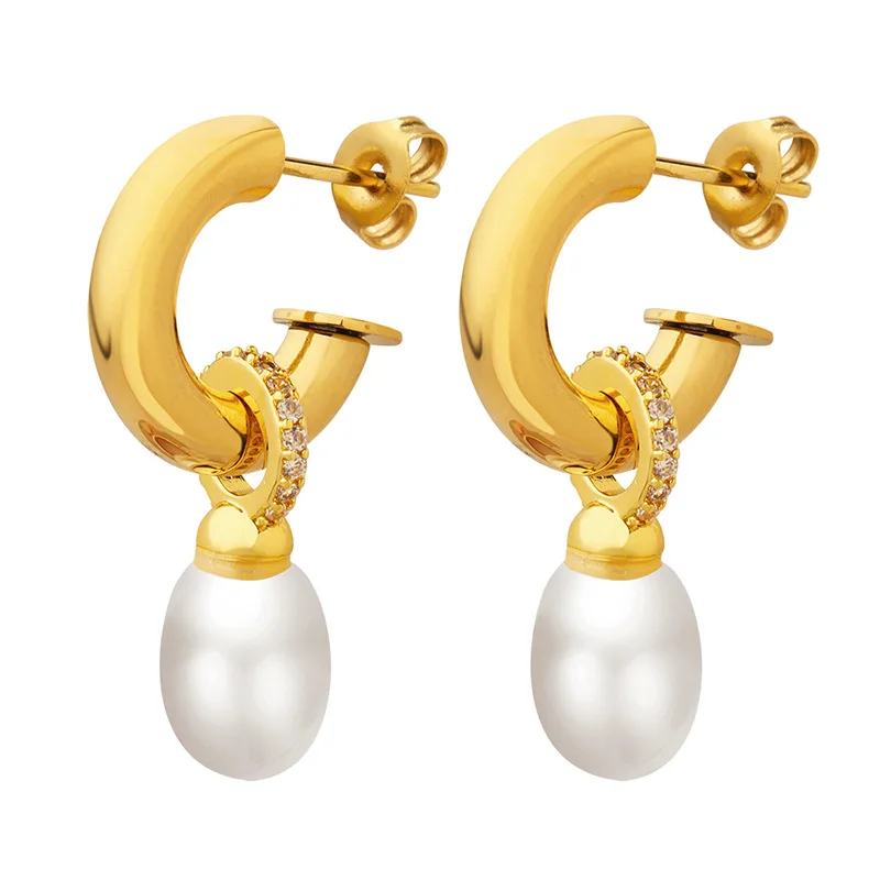 

New Arrival Baroque Pearl Drop Earrings Nontarnish Stainless Steel CC Pearl Earring for Girls