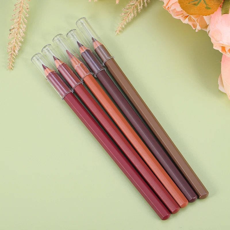 

Hot Selling Creamy Wooden Lipliner 5 Colors Waterproof Lip Liner