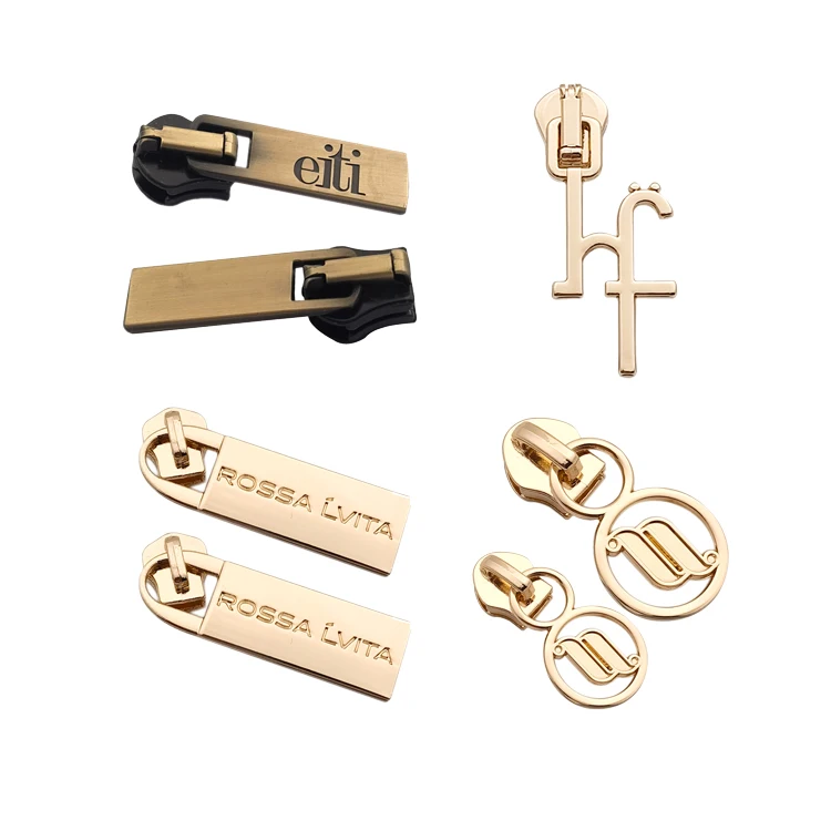 

Custom Engraved Logo Metal Brand Zipper Pull Charms Custom Made Bag Metal Zipper Slider Puller For Handbag Garment