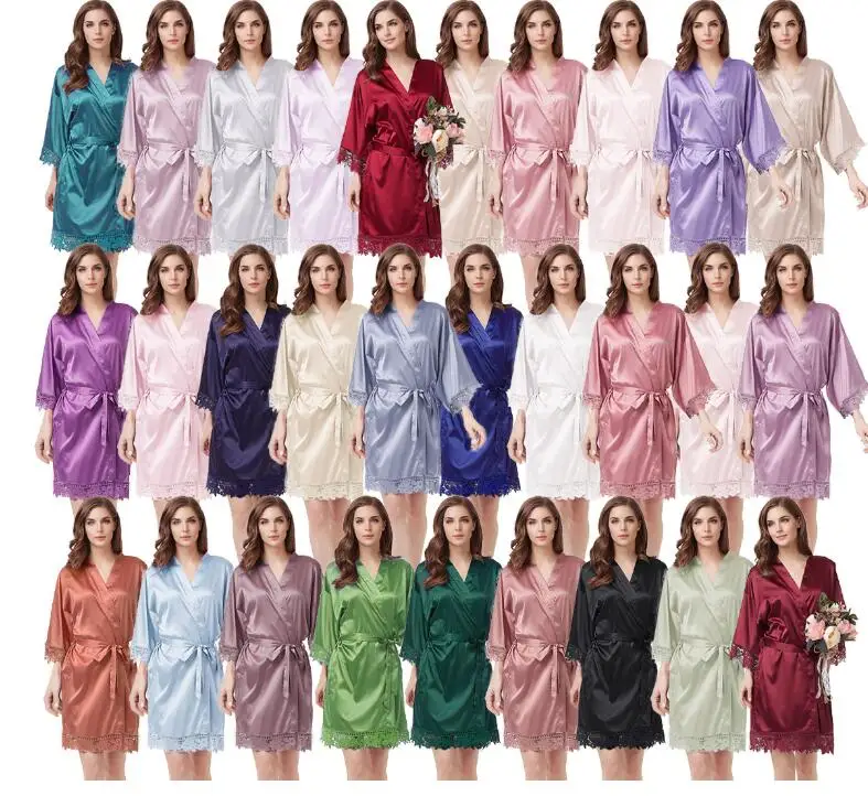 Factory Wholesales Wedding Silk Satin Lace Bridesmaid Robe For Bridal