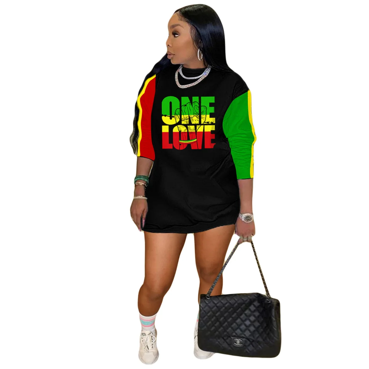 

Women One Love Print Long Sleeve Mini Dress