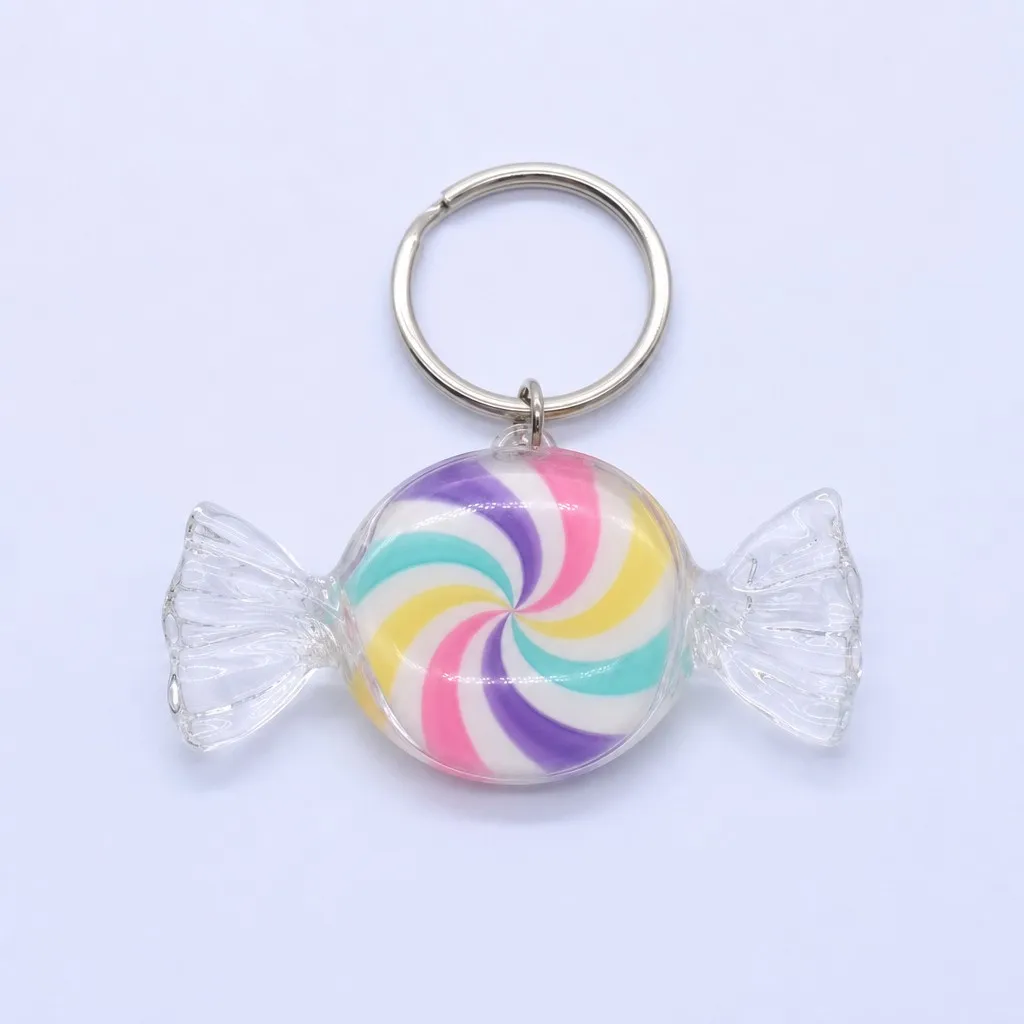 Pastel Rainbow Swirl Wrapped Candy Keychain