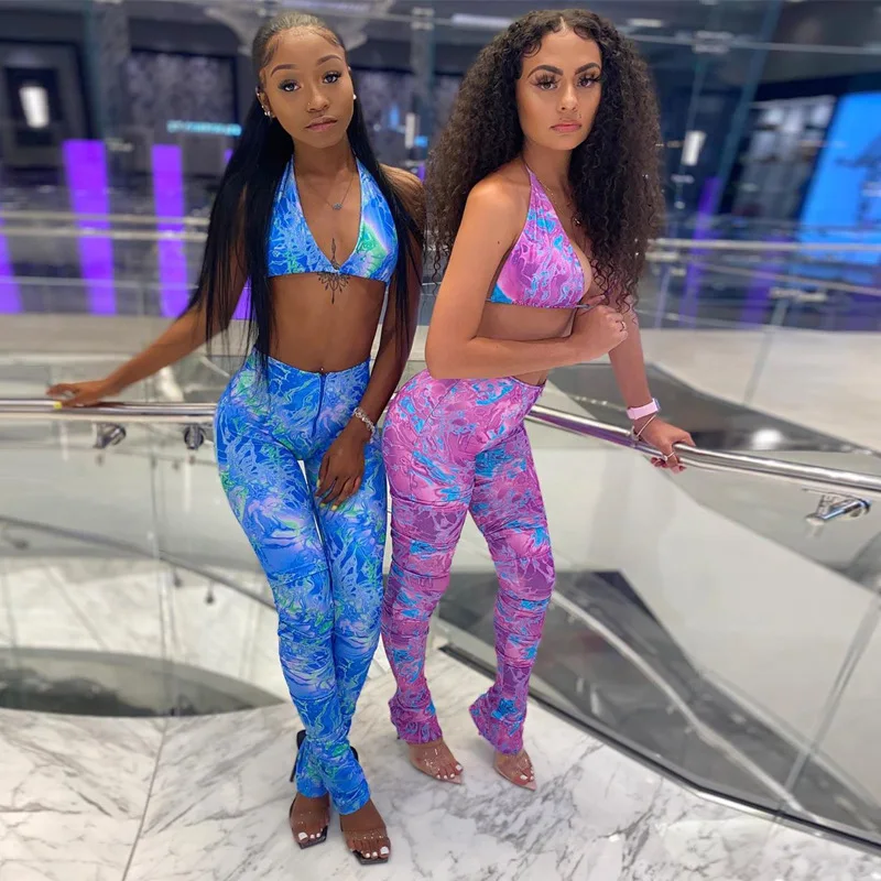 

Summer sexy corset sling print pattern short 2pc clothing two piece sets women drop shipping