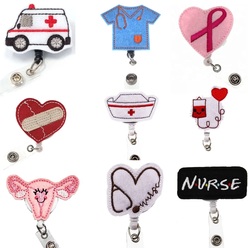 

Fashion 9 Mix Styles Medical Nurse Doctor Nursing Felt Retractable Badge Holder Reel Accessories, Blue