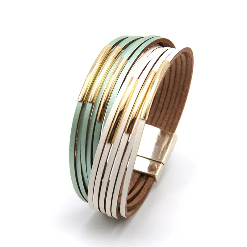 

Vintage Retro Multi Layers Leather Wrap Bracelet Stacking Genuine Leather Braided Cuff Bracelet For Women Men