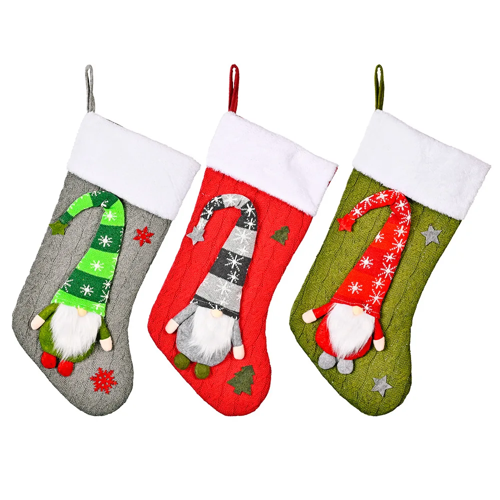 

2021 Hot Saleing High Quality Christmas candy and Gift Bags Decorations christmas stocking, Gray green red