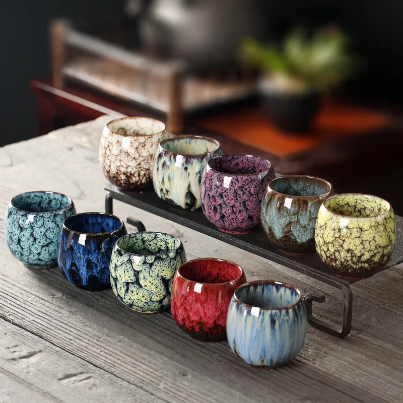 

110ml China Ceramic Tea Cup Porcelain Kiln Change Kung Fu Cups Set Pottery Drinkware Tableware Wholesale Egg Style