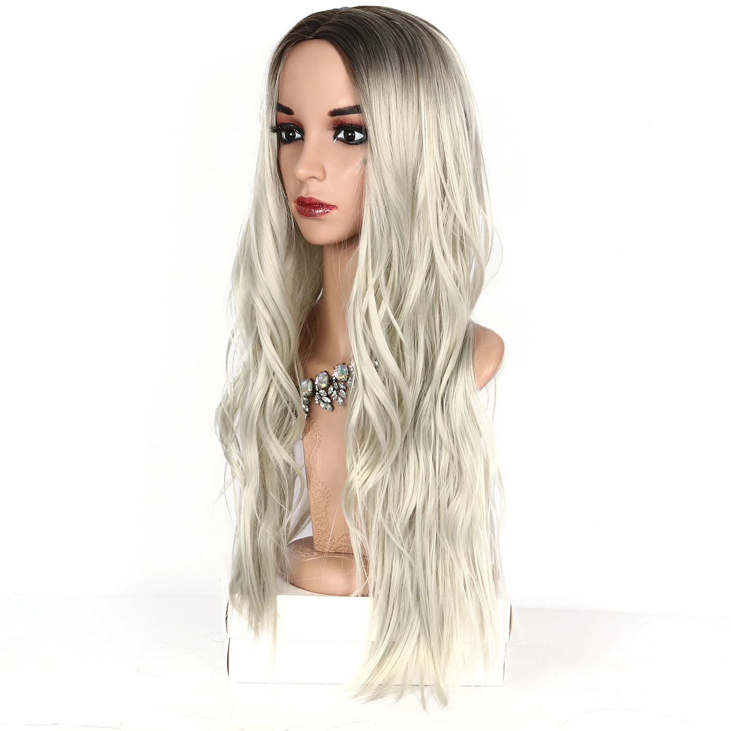 

Daily Wear Ombre White Color Heat Resistant Synthetic Wig Middle Part
