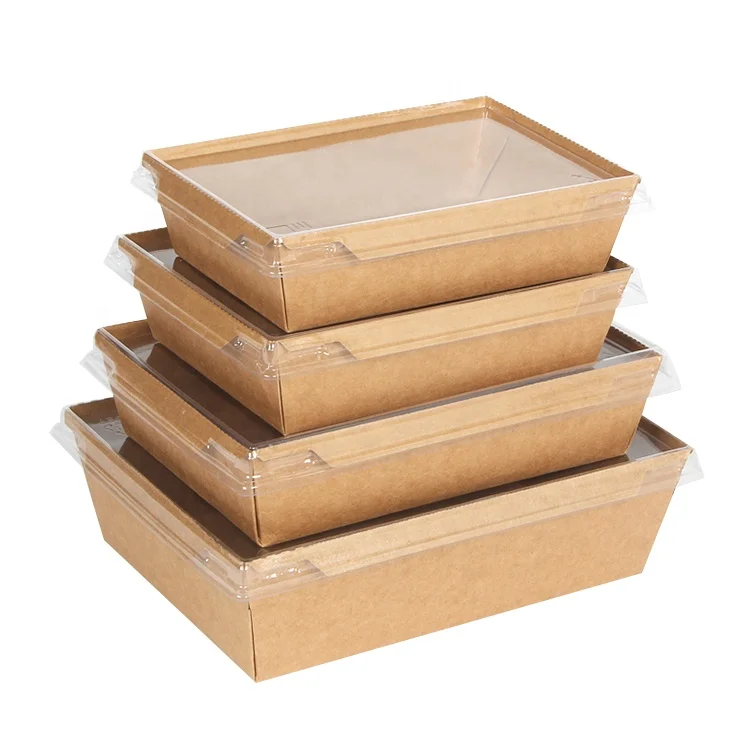 

Eco Friendly Disposable Degradable High Quality Kraft Paper Square Takeway Restaurant Container Fast Food, Brown and white