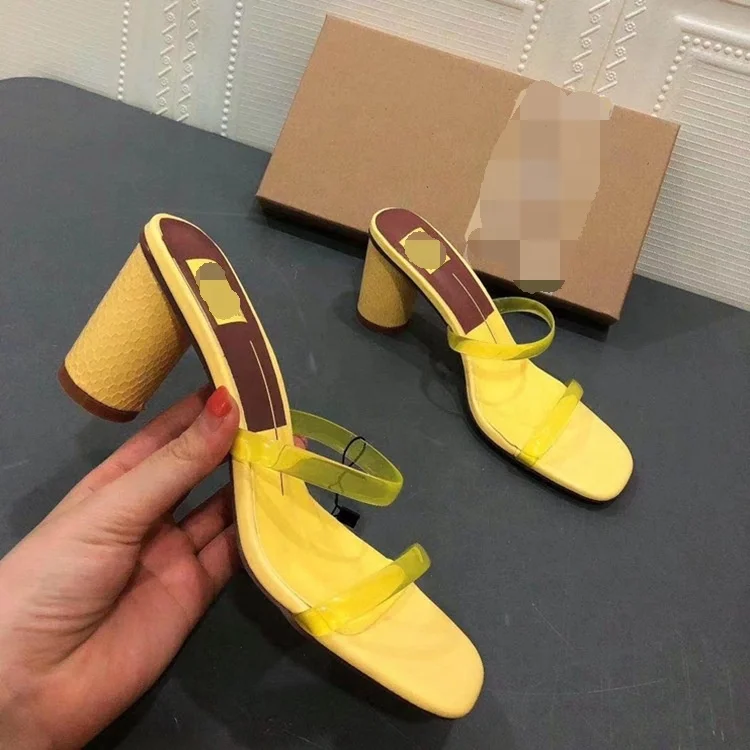 

ZA3501 New Arrivals hot PVC Transparent sandals ladies Summer Sandals Sexy Square Toe Clear Sandals shoes Women heels Slippers l, Apricot;black;yellow;brown