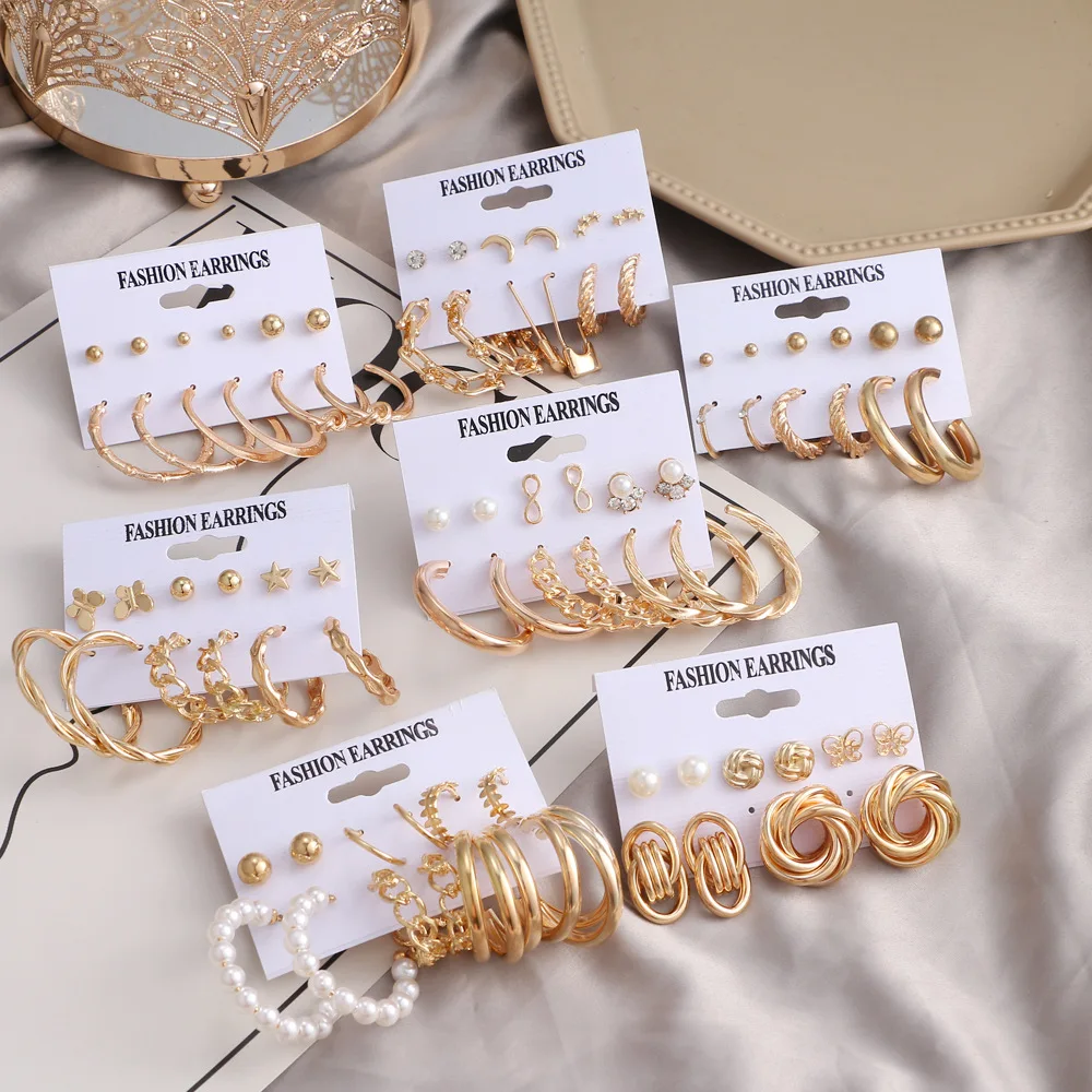 

2021 earring sets cheap wholesale ladies gold-plated earrings 5 pairs