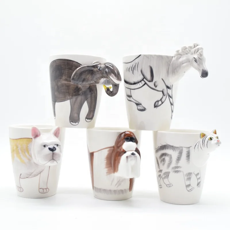 

Wholesale high quality personality porcelain animal cups creative cheap glazed ceramic 3D 400ml mugs, As picure or customized