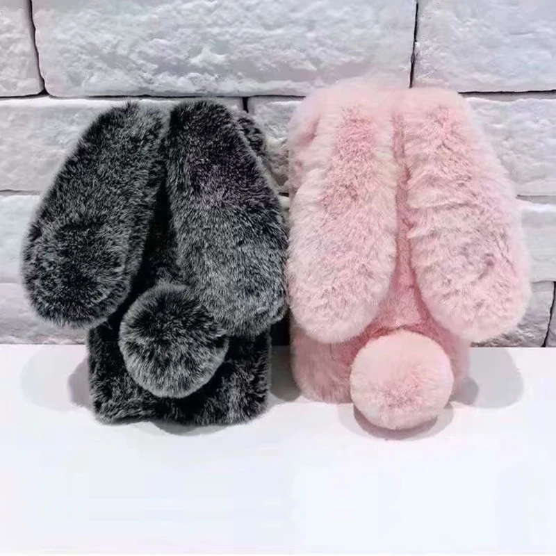 

Bunny Hairy Furry Plush Soft Case For Iphone 7 8 PLUS 11 Pro Max Woman Cute Mobile Phone Case, 10 colors