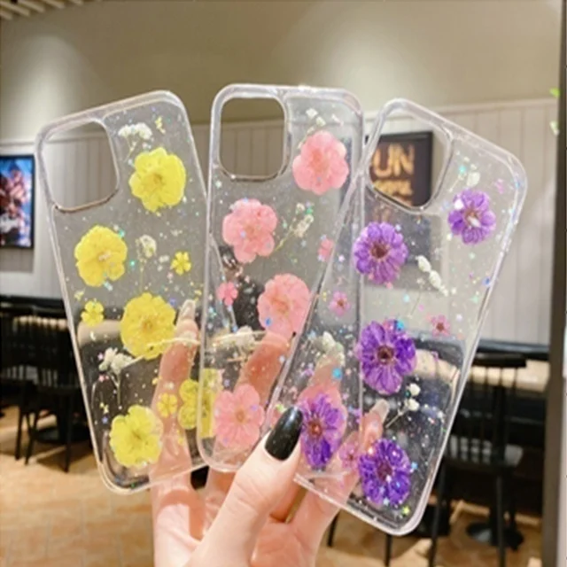 

2021 New dried flower Transparent Soft TPU Protection Back Cover Luxury Designer Phone Case For iPhone 11 12 Pro MAx X XR XS