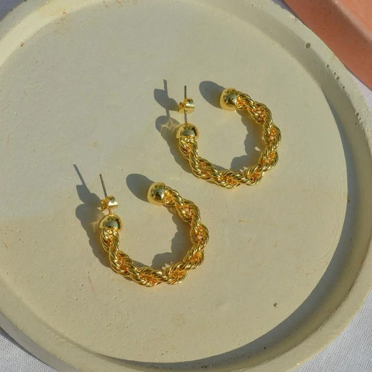 

Minimalist 18K Gold Plated Stainless Steel Twisted Vintage Statement Earrings Jewelry Hypoallergenic Rope Chain Hoop Earrings, Gold, rose gold, steel, black etc.