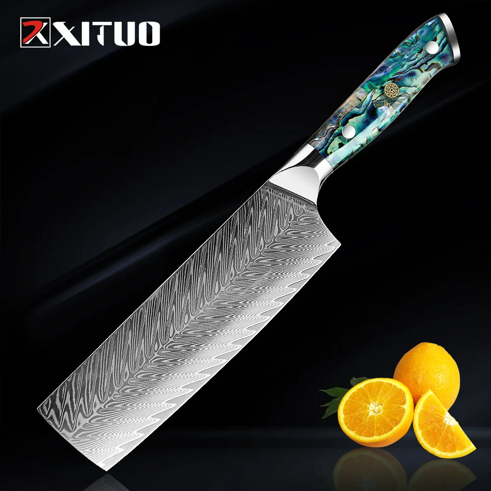 

XITUO Kitchen 7 Inch Cleaver Knife Damascus Steel Knife Cut Vegetables Fruit Meat Chef Kitchen Knives Lightweight Sharp Blade