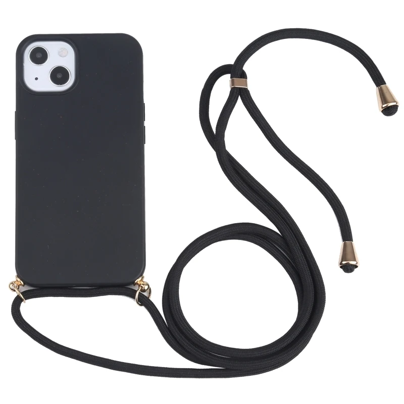 

2021 New Mobile Phone Case for iPhone, Wheat Straw Material + TPU Shockproof Case with Neck Lanyard For iPhone 13