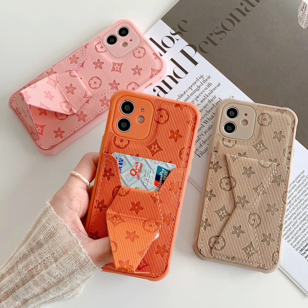 

Hot sale Luxury Famous Brand pu leather Phone Case with phone holder for iPhone 13 Pro Max Soft TPU Back Cover