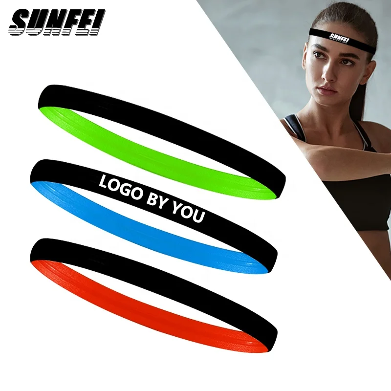 

Sunfei New custom logo Yoga Sports colorful headband fitness elastic head bands designed sweat hair bands for women, Black, blue, red,white,neon green