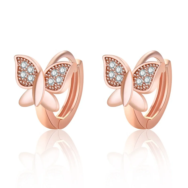 

High Quality Jewelry AAA Cubic Zirconia Earring Plated Rose Gold Butterfly Ear Buckle Women, White,gold,rose gold