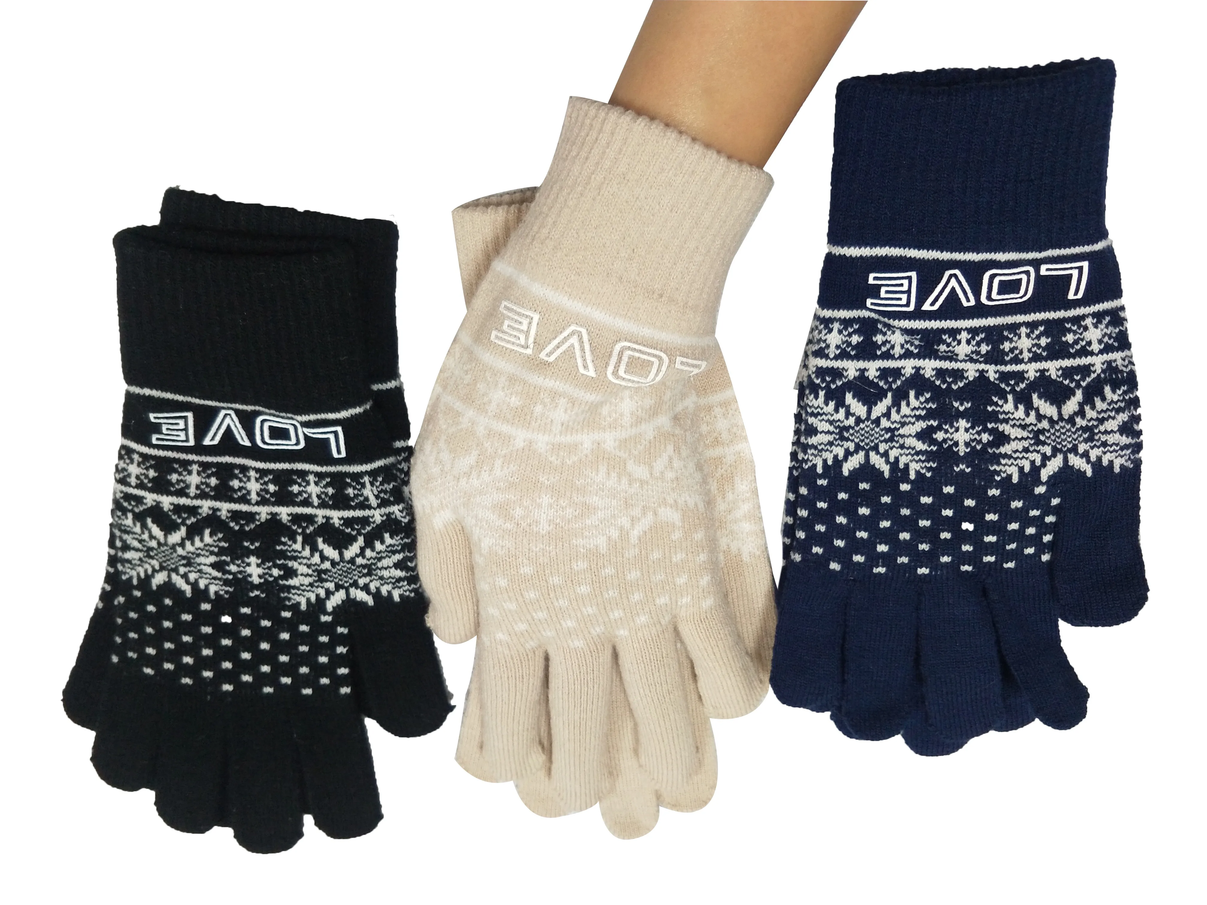 
Hot sale 100%Acrylic Knitted Jacquard pattern customized logo funky fashion warm winter Magic Gloves 