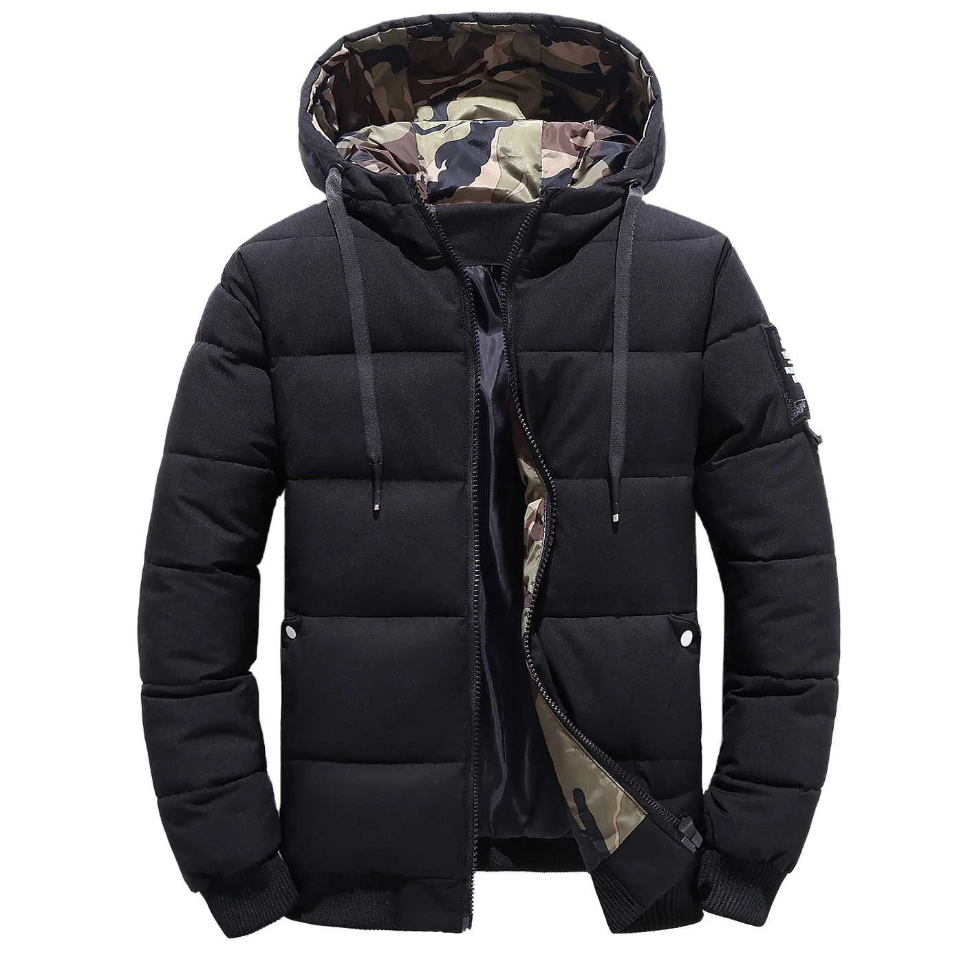 

Fashion new arrival quilted Windbreaker plus size young Men'S Hooded winter polyester jacket