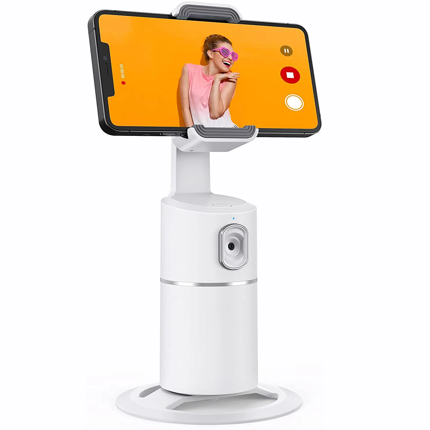 

Selfie Robot Camera Auto Smart Mobile Phone Stand AI 360 Rotation Auto Face Tracking Object Tracking Holder, White /black/pink