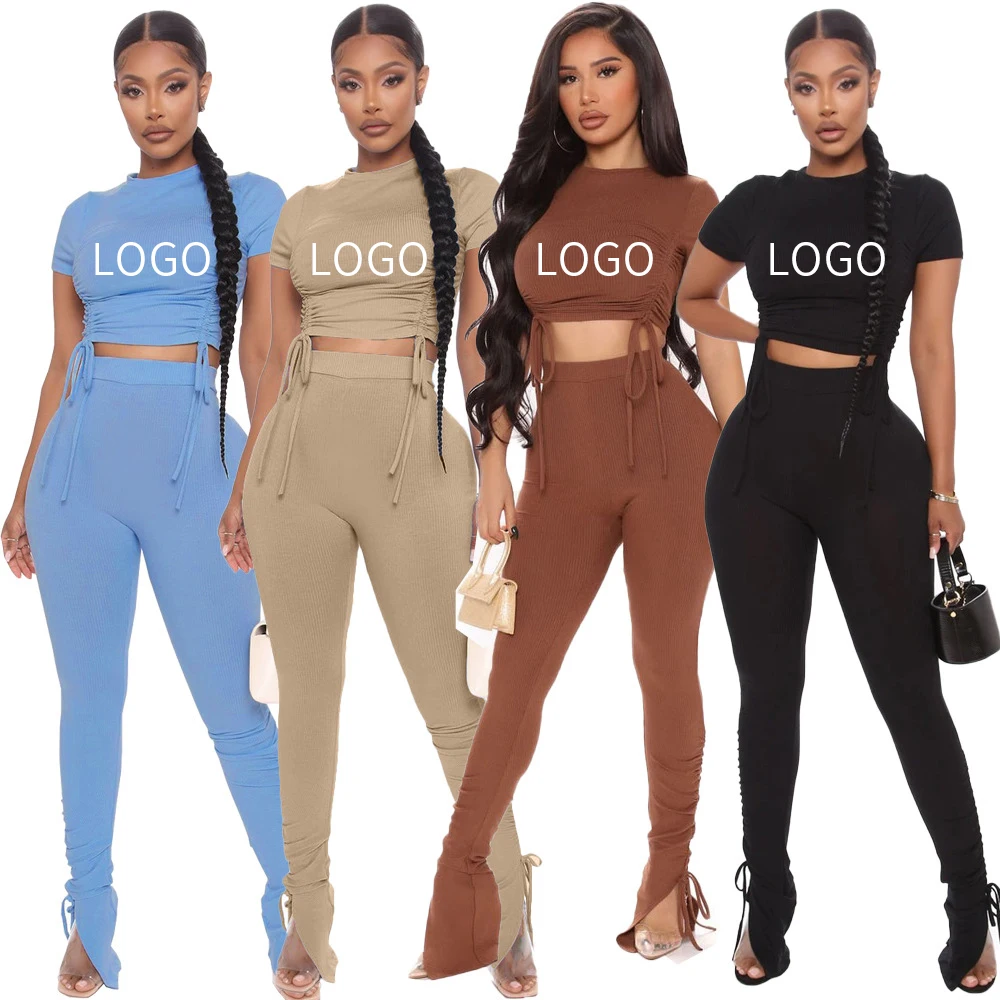 

neon women fashion trendy crop top and pants solid two piece set