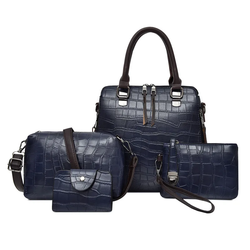 

Vintage crocodile pattern vegan leather bags girl purse 4pcs women hand bag sets handbag, 4 colors