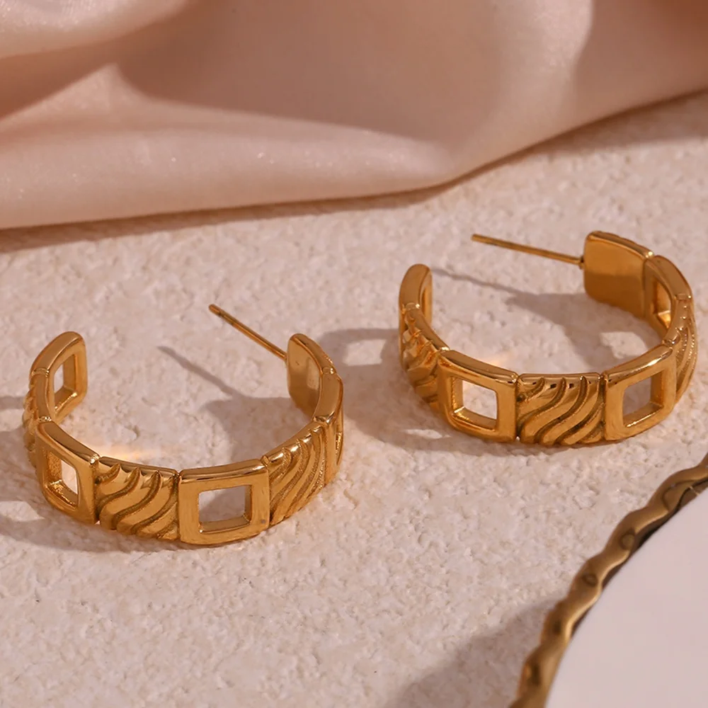 

Vintage Engraved Stainless Steel Hoop Earring PVD 18k Gold Plated Earings Jewelry Women