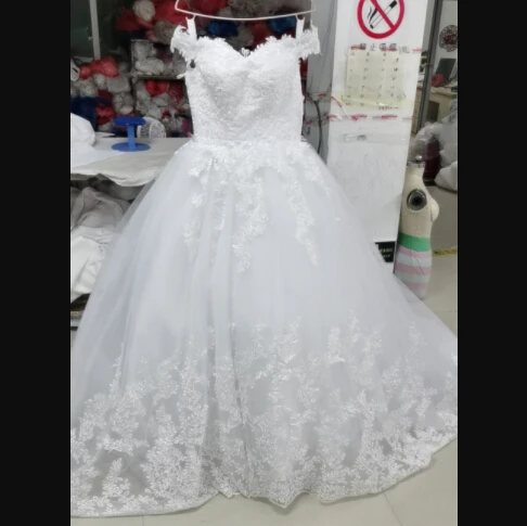 

Custom-made Plus Size 2020 Princess Off Shoulder Applique Lace Bride Dress Bridal Gown Pure white ivory Wedding Dress, Ivory lace bridal wedding dress