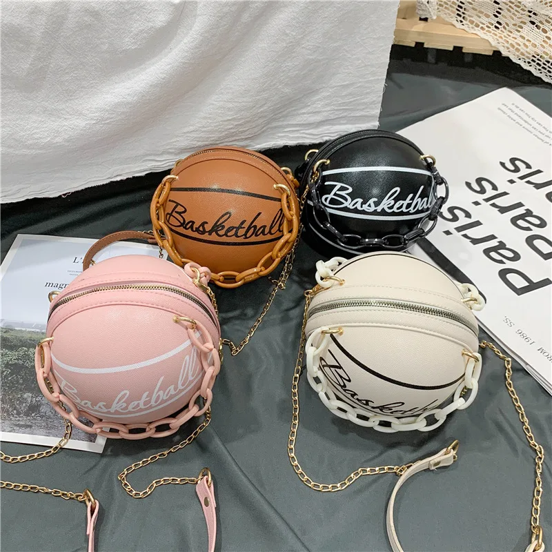 

Custom logo print zipper chain shoulder bag basketball purse and handbag for women