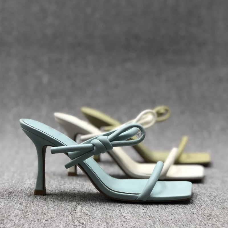 

Fashion bow knotted square open toe high heel lady sandals