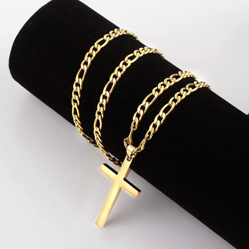 

Eico Hip Pop 18K Gold Plated Pendant Jewelry Necklace Stainless Steel Cross Necklace Men and Women