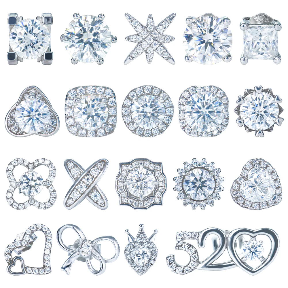 

2024 wholesale bulk women fashion jewelry small cute 925 silver lab grown gemstone moissanite mossanite diamond stud earring set