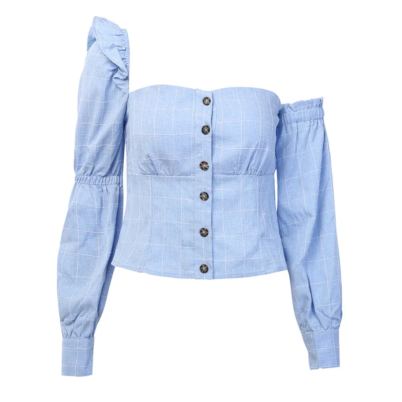 

Fashion ladies crop top 2019 long Lantern sleeves square collar women blouse