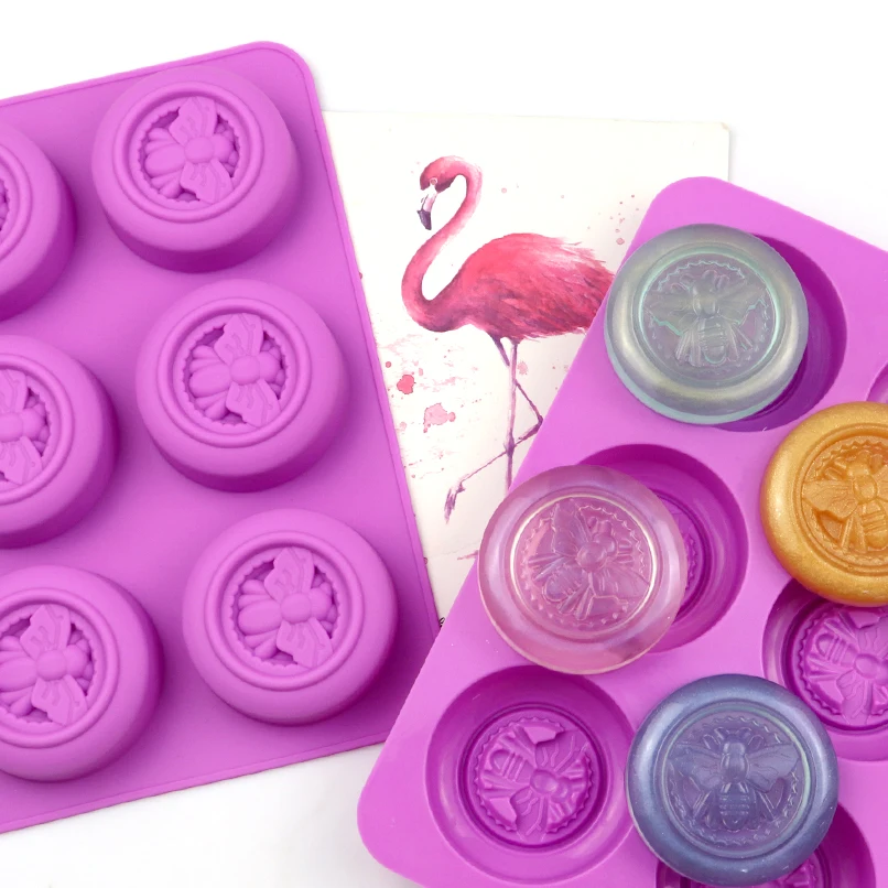 

345 factory and stock 6 hole honey shape silicone cake mold, silicone candle molds, soap making molds, Pink