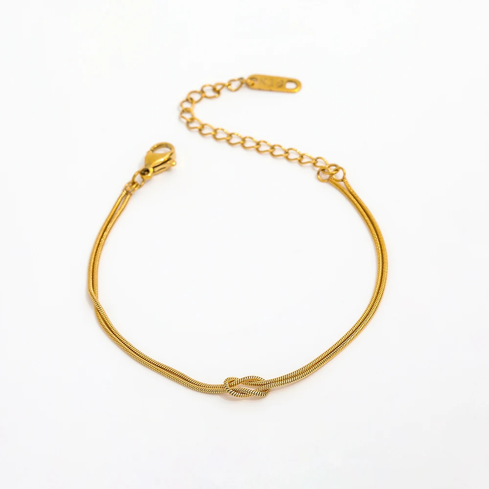 High End Gold Plated Stainless Steel Double-layer Snake Chain Knot Bracelet for Women Wholesale Jewelry