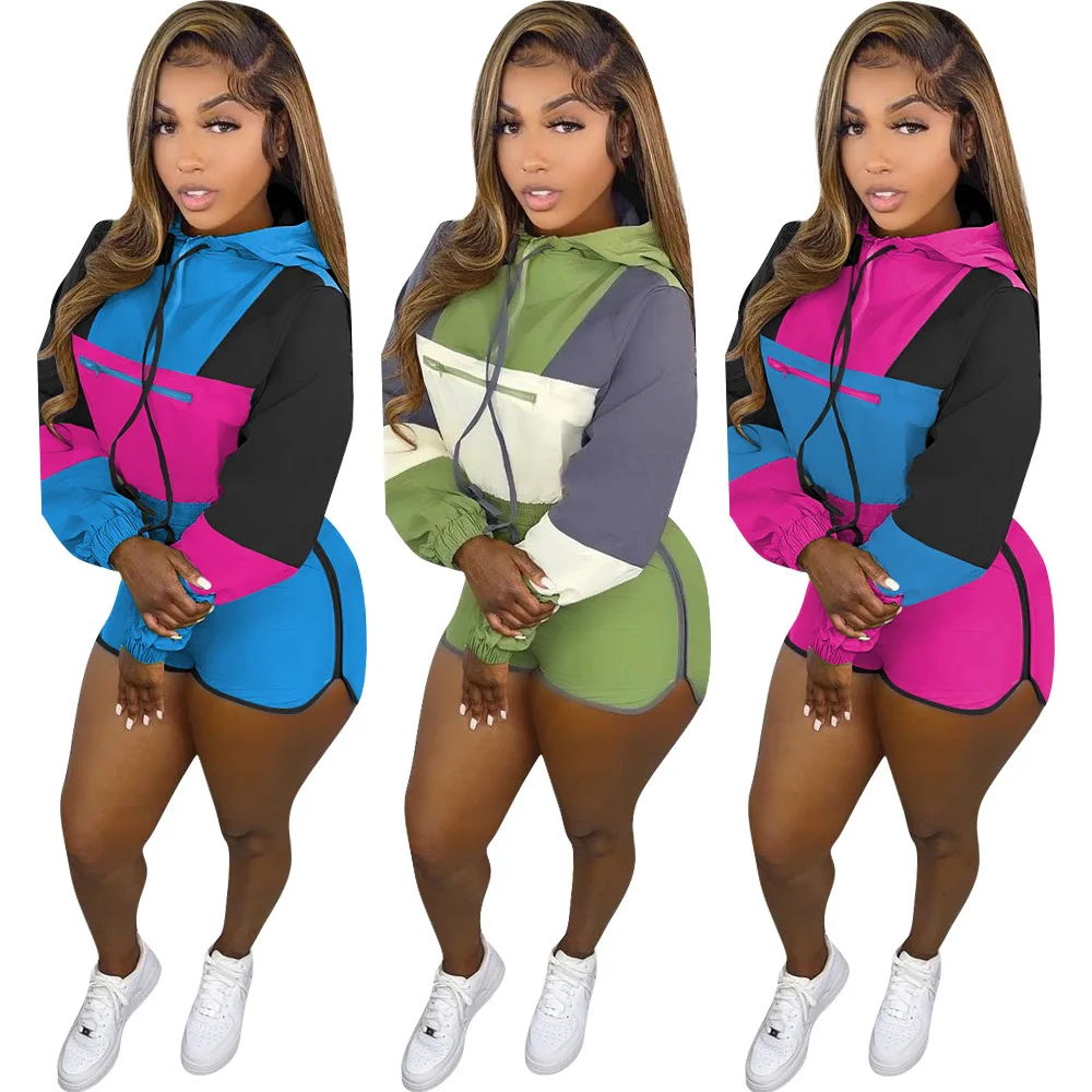 

Wholesale Custom Logo 2022 Women Shorts And Hoodie Jogger Set Gym Set Women Fitness Spring Two Piece Short Sets