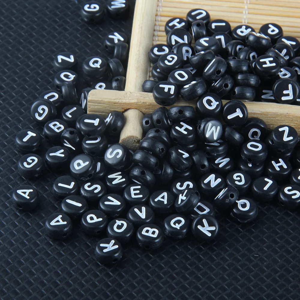 White Acrylic Coin Black Alphabet Letter Beads For Jewelry Making - Buy ...