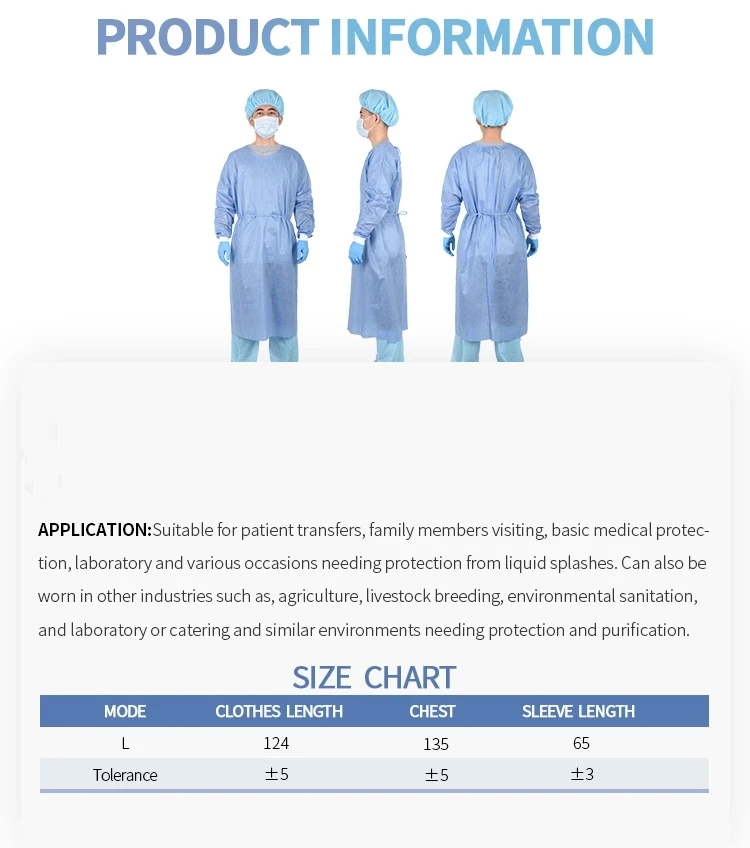 45 Gsm Disposable Surgical Gowns Waterproof Surgical Clothing Blue Sms