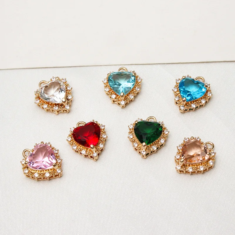 

CZ heart pendant cubic zirconia pink small dainty cz Crystal heart shape charm for jewelry making, Pink blue green clear red
