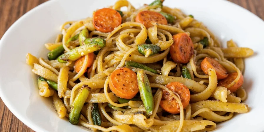 Sumac-seasoned grilled asparagus on pasta